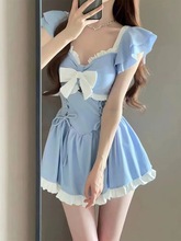 泳衣女2025连体夏季新款保守遮肚甜美牛油果绿裙式平角高级感游泳