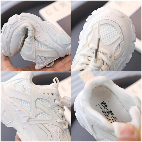 Children's Running Shoes Boys' Dad's Shoes Double Mesh Sports Shoes Breathable White Shoes Casual Shoes 2024 Spring Cross-Border