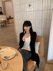 中长款黑色长袖针织衫女秋季2025新款休闲慵懒风毛衣百搭防晒上衣