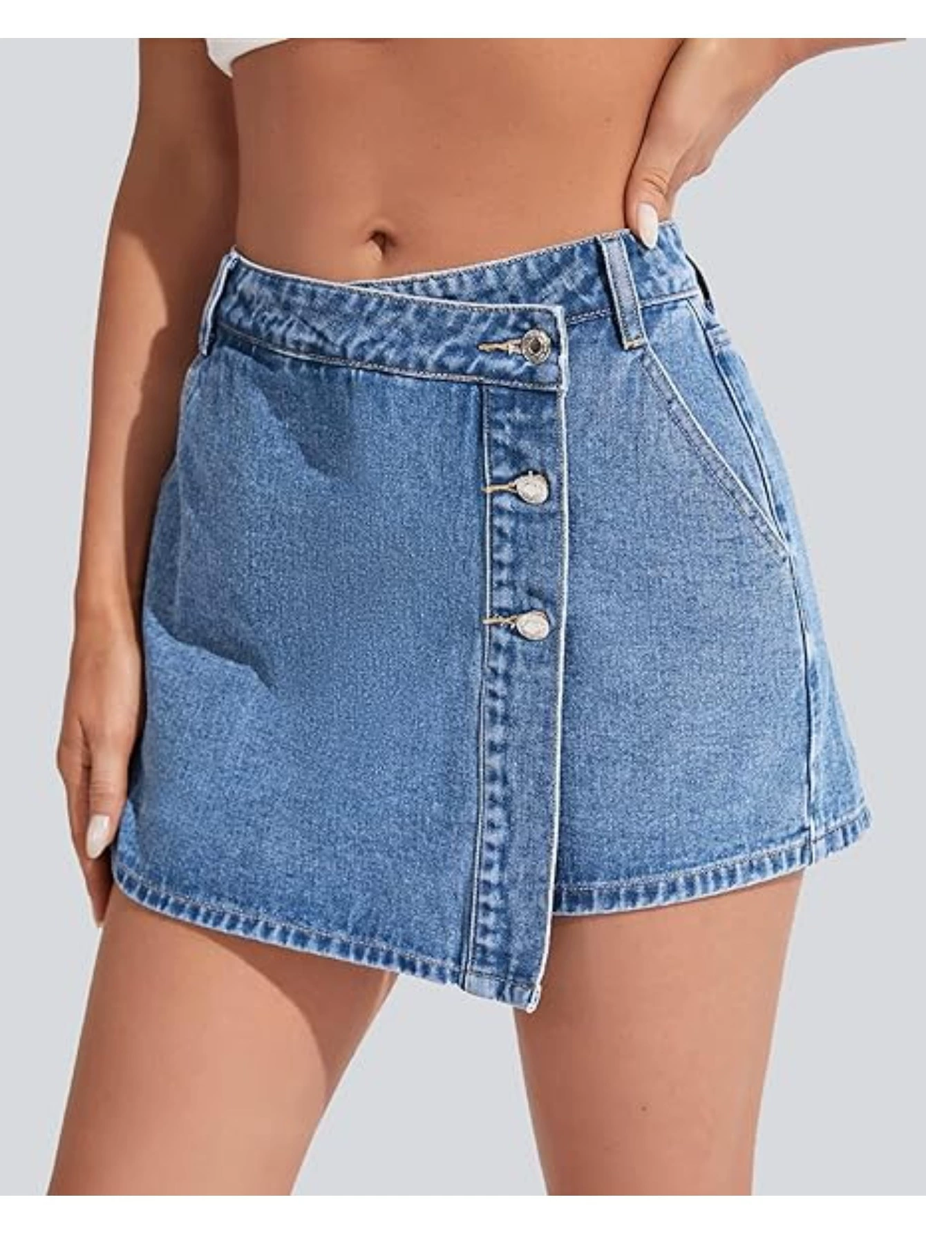 Denim Shorts Women Casual High Waisted Solid Button Up