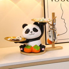 创意家居熊猫摆件客厅玄关电视柜装饰品门口钥匙收纳乔迁新居礼品