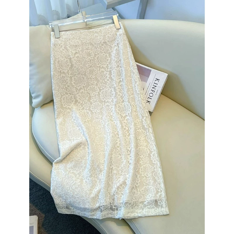 Сексуальная белая кружевная юбка для женщин, лето 2025, новая вышивка, популярная юбка-трапеция в этом году