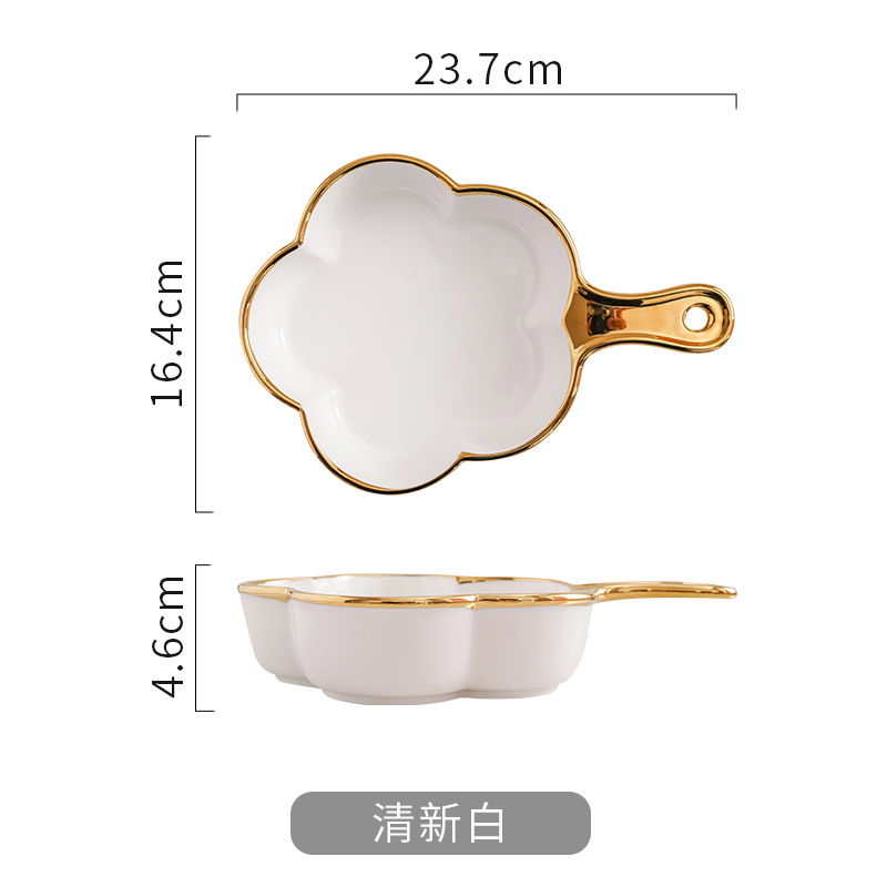 Nórdico de cerámica encaje tazón creativo red oro rojo borde fideos tazón con mango ins estilo hogar ensalada fruta postre tazón