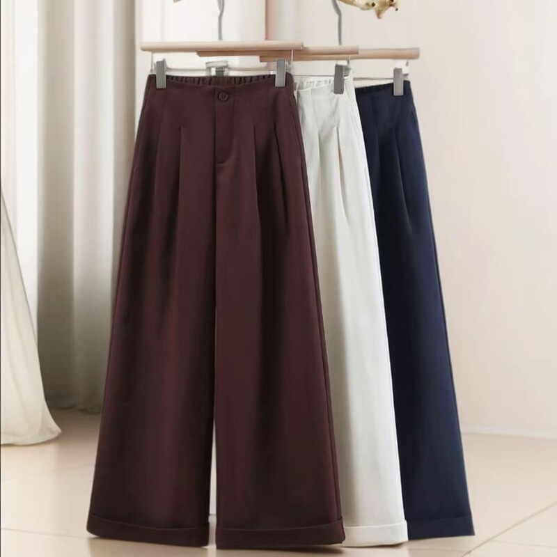 Titanium Cotton 2025 Autumn Women's Straight Korean Style Wide-Leg Pants Loose Casual Pants Slimming High-Waisted Pants Titanium Cotton 2025 Autumn Women's Straight Korean Style Wide-Leg Pants Loose Casual Pants Slimming High-Waisted Pants