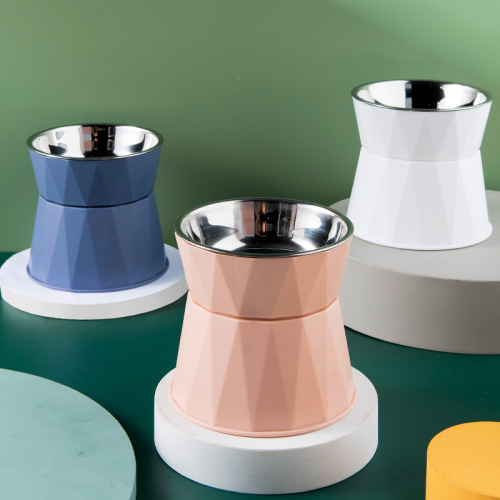 One piece drop shipping cat bowl wholesale tall neck guard pet bowl stainless steel non-black chin cat food bowl cat food bowl cross-border