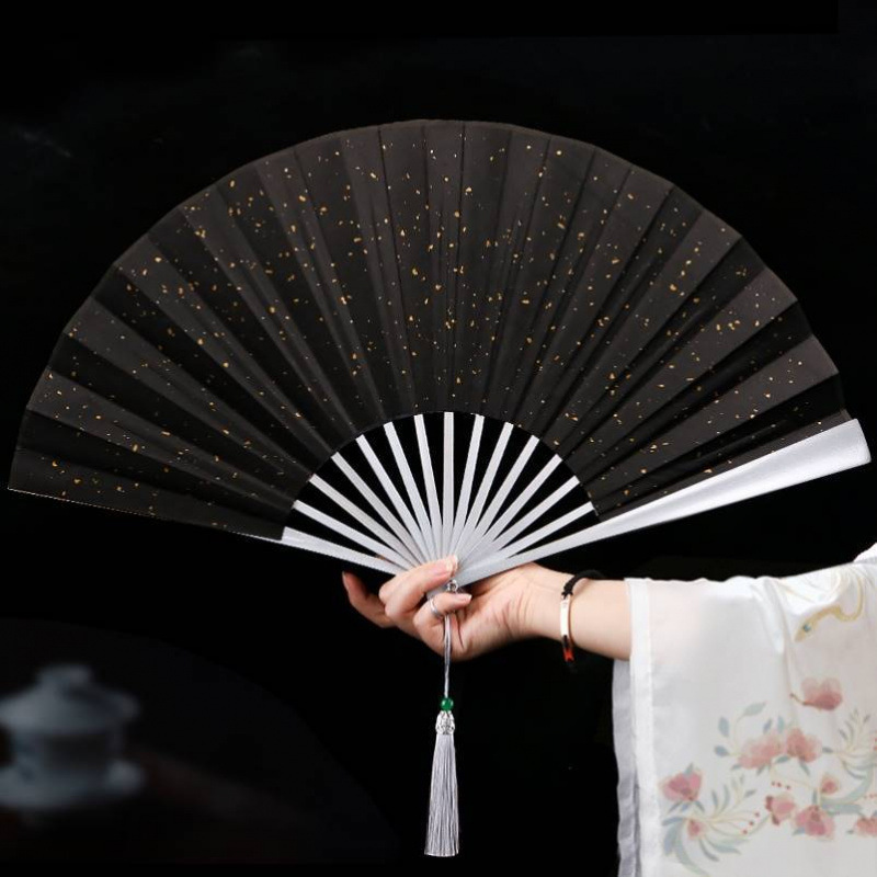 *%防身武器扇子功夫折扇钛合金全纯金属铁男款十寸折叠机械感太极|undefined