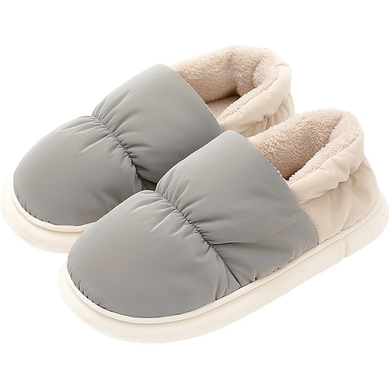 Zapatillas de algodón para el hogar de los hombres de invierno de tela impermeable interior hogar de los hombres de felpa zapatos de algodón caliente de las mujeres al por mayor