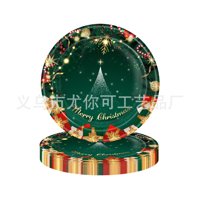 新款红绿圣诞狂欢主题派对用品一次性纸桌布纸盘餐具套装生日聚会|undefined