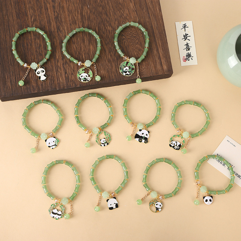 New Chinese Style Bamboo Beaded Bracelet Niche Design Imitation Dongling High-rise Bracelet Cartoon Panda Tab Bracelet