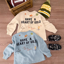 儿童日系一体绒卫衣2025冬季新款宝宝植绒涂鸦加绒男女童保暖上衣