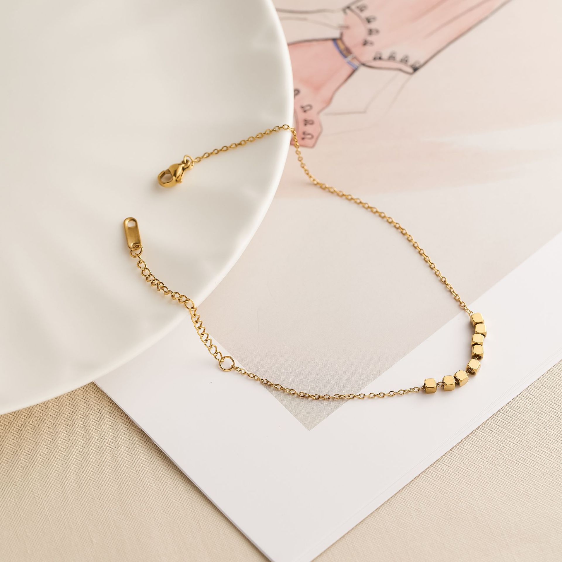 Acero de titanio transfronterizo Bafanglaicai tobillera cuadrado femenino 18k oro roto oro no se desvanece