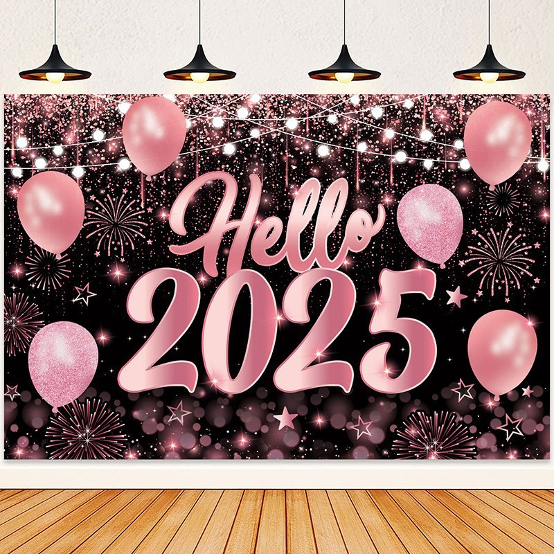 2025 New Year background banner New Year countdown shining fireworks city festival party decorations hanging flag_voghion.com