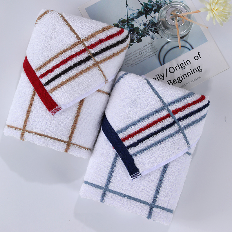 Jie Liya Pure Cotton Medium Towel Simple Striped Square Towel Soft Water Absorbent Face Washing Towel for Household