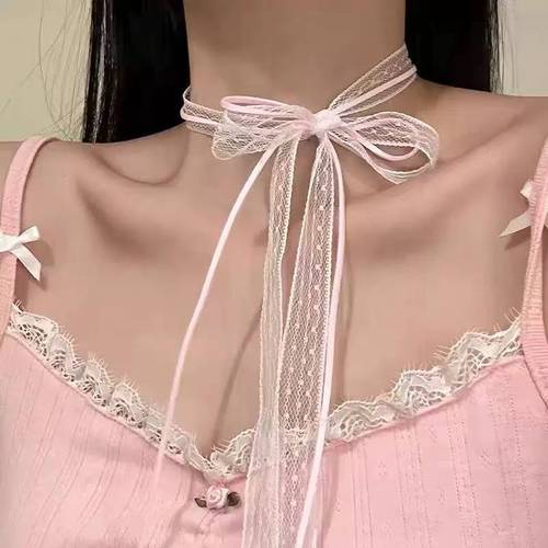 Korean-style sweet and lazy lace fringe ribbon long versatile clavicle silk scarf atmosphere hair tie hair bun package multifunctional ribbon