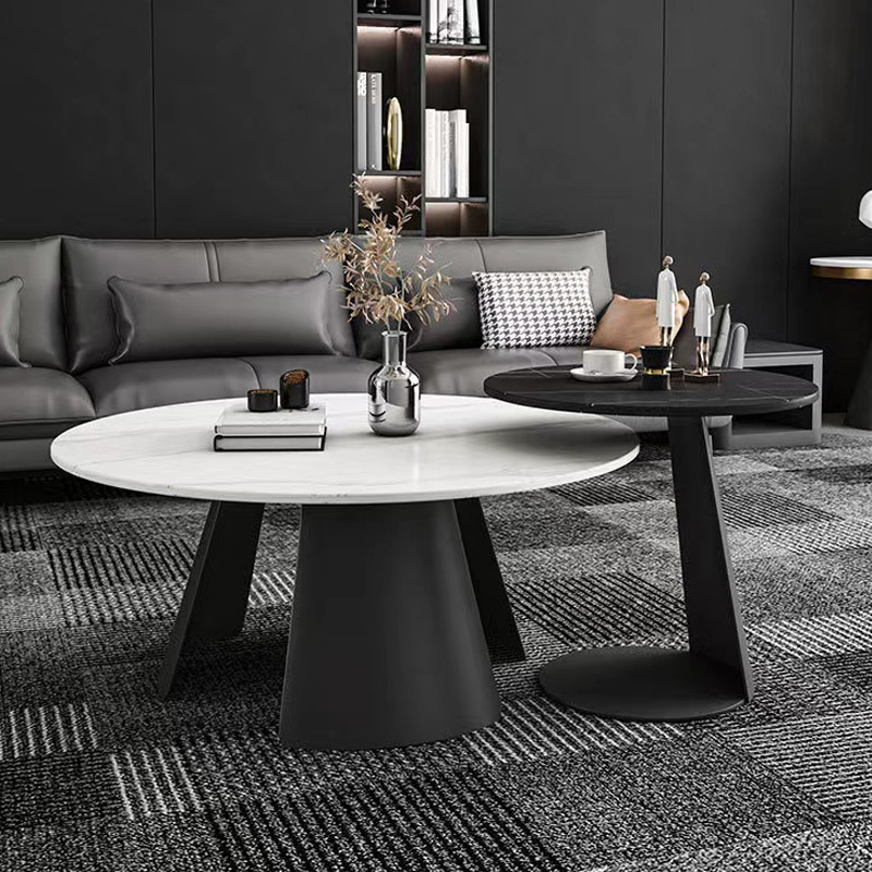 Luz de lujo moderno tamaño simple placa de roca redonda combinación de mesa de té sala de estar diseño para el hogar mesa lateral italiana de alta gama