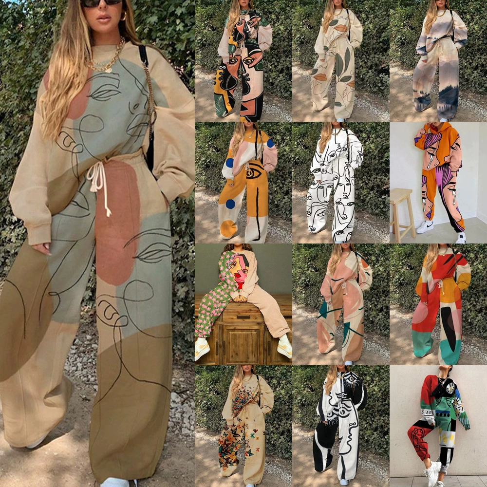 2024 Европейская и американская новая трансграничная Внешняя торговля Женский Повседневный свободный базовый женский свитер с круглым вырезом и принтом, осень