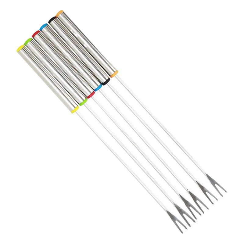 24CM de acero inoxidable de 6 piezas olla caliente tenedor queso chocolate fruta tenedor hogar fruta postre pastel tenedor