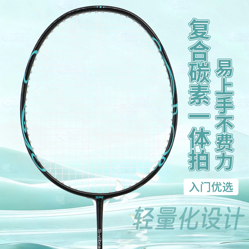 Ultra-Light Composite Carbon All-In-One Badminton Racket for Students, Beginners, Adults, Men and Women, Advanced Durable Single Racket Black