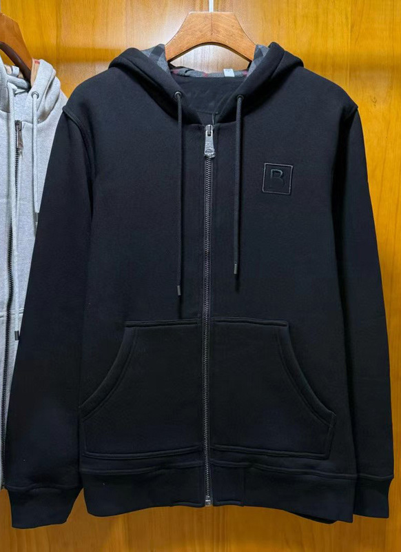内里双层布加厚方框B绣花男士连帽开衫拉链卫衣men hoody|undefined