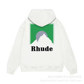 跨境美式潮牌街头Rhude 日落太阳字母印花重磅宽松连帽卫衣