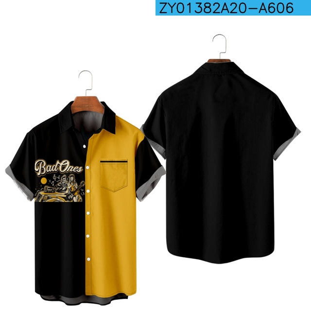 Camisa estampada digital 3D para hombres nuevos transfronterizos Camisa hawaiana de solapa de manga corta simple casual