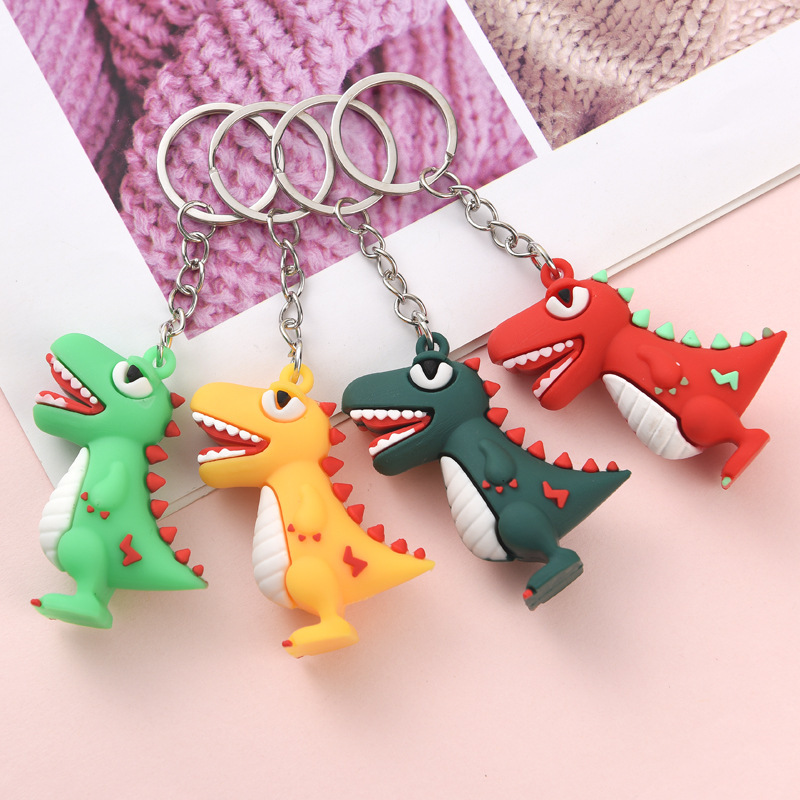Cartoon Soft Rubber Dinosaur Doll Key Ring Pendant Student Keychain Festival Event Small Gift Image Creativity