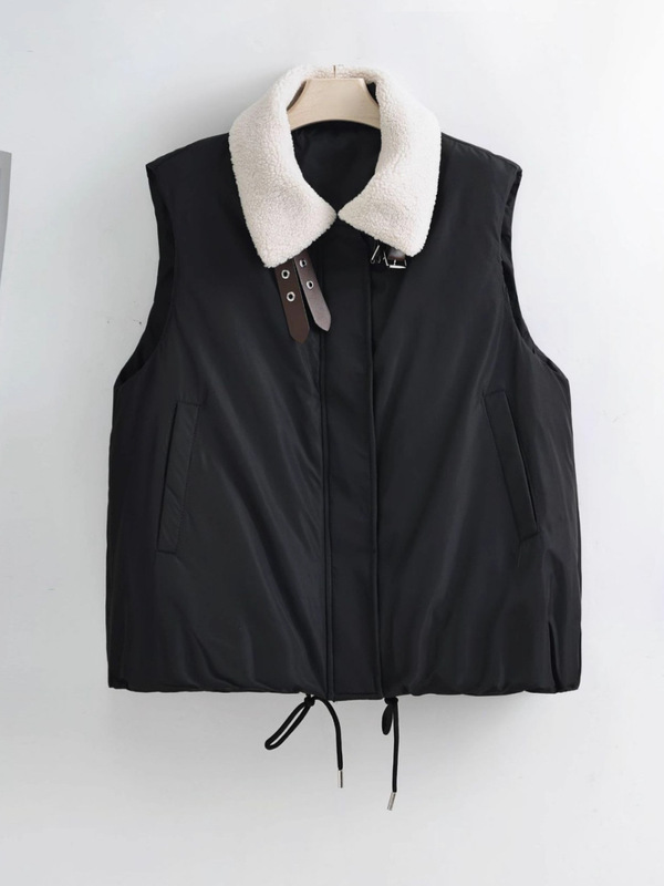 网红马夹羊羔毛领棉马夹短款无袖棉服女2025冬新款面包服保暖背心|undefined