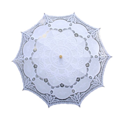 Process lace edge umbrella, machine embroidery straight pole umbrella, cotton cloth crochet hanging decoration travel wedding photography props umbrella 