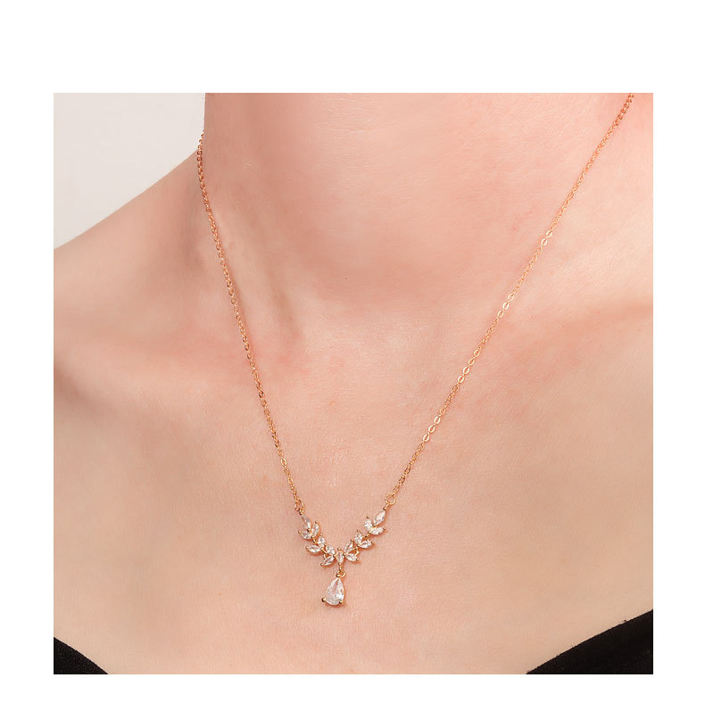 Grain Pattern All Seasons Season 925 Sterling Silver Zircon Cable Chain Plating Grain Pendant Necklace