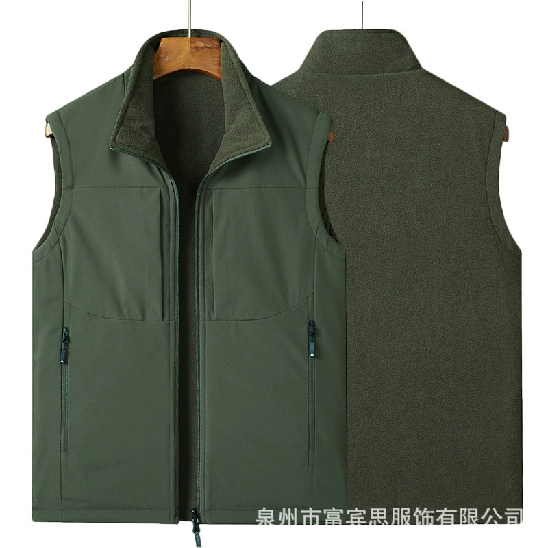 Индивидуальный жилет, мужской двусторонний утолщенный флисовый жилет, двусторонний жилет больших размеров, новый жилет с вышитым принтом