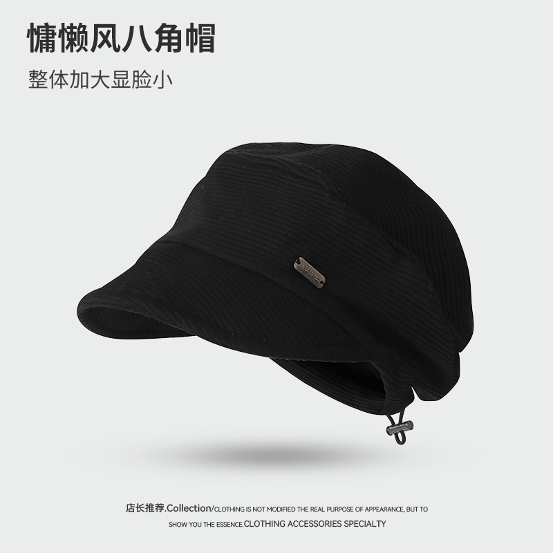日系复古灯芯绒贝雷帽女秋冬新款百搭显脸小马术帽大头围堆堆帽女|undefined