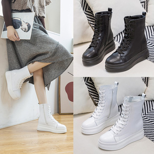 Mid-barrel Inner Height Increasing Martin Boots Women's Boots 2023 New Casual Round Toe Flat British Style Fashion Women's Shoes