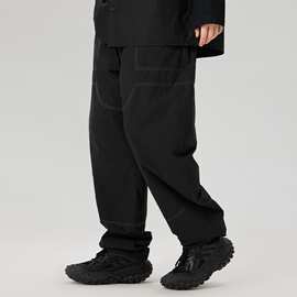 lamlicka黑色撞色线休闲弯刀裤男春新款美式潮流情侣百搭裤子宽松