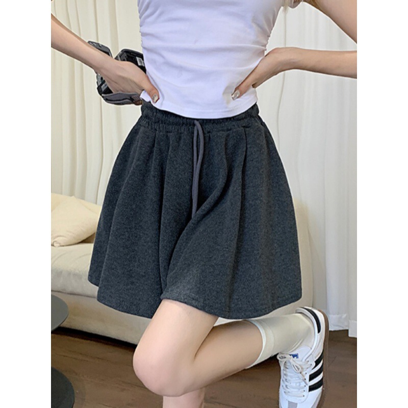 Drawstring Sports Shorts Women's Summer Elasticated Waist Draping Loose Slimming All-match A- line Casual Wide-leg Pants Skirt Pants