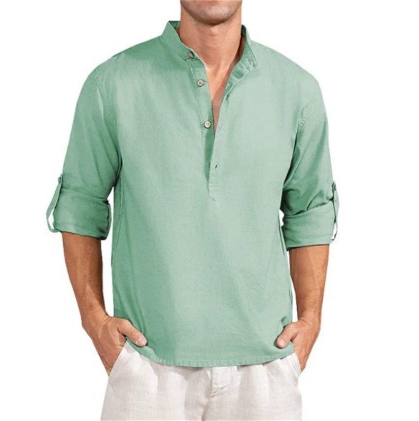 (Cross-border trading), solid long-sleeve, shirt, plus size, (Physicals), Amazon, cotton and linen