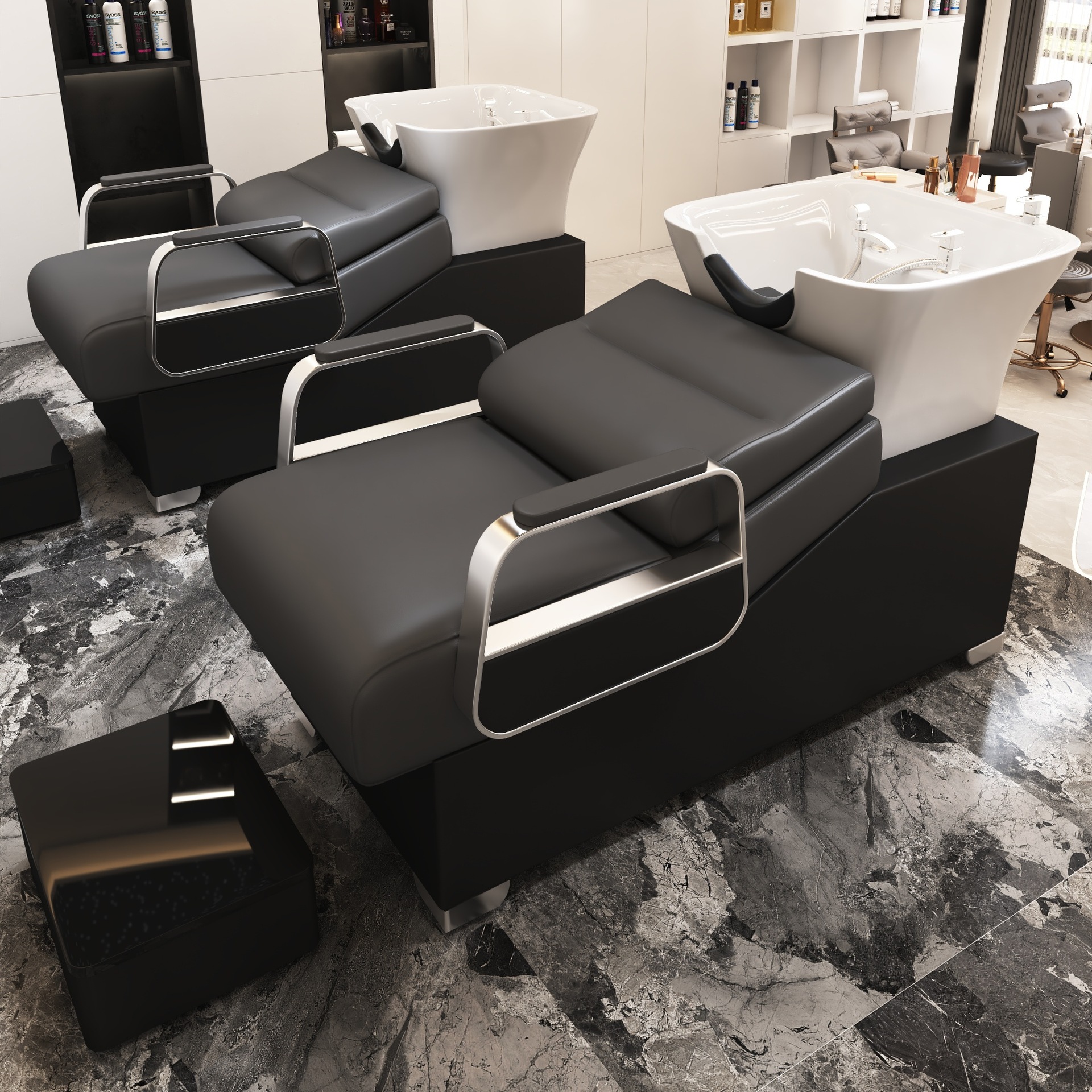 Maceta cuadrada de cerámica simple - piel gris oscuro - pasamanos plateadas simples