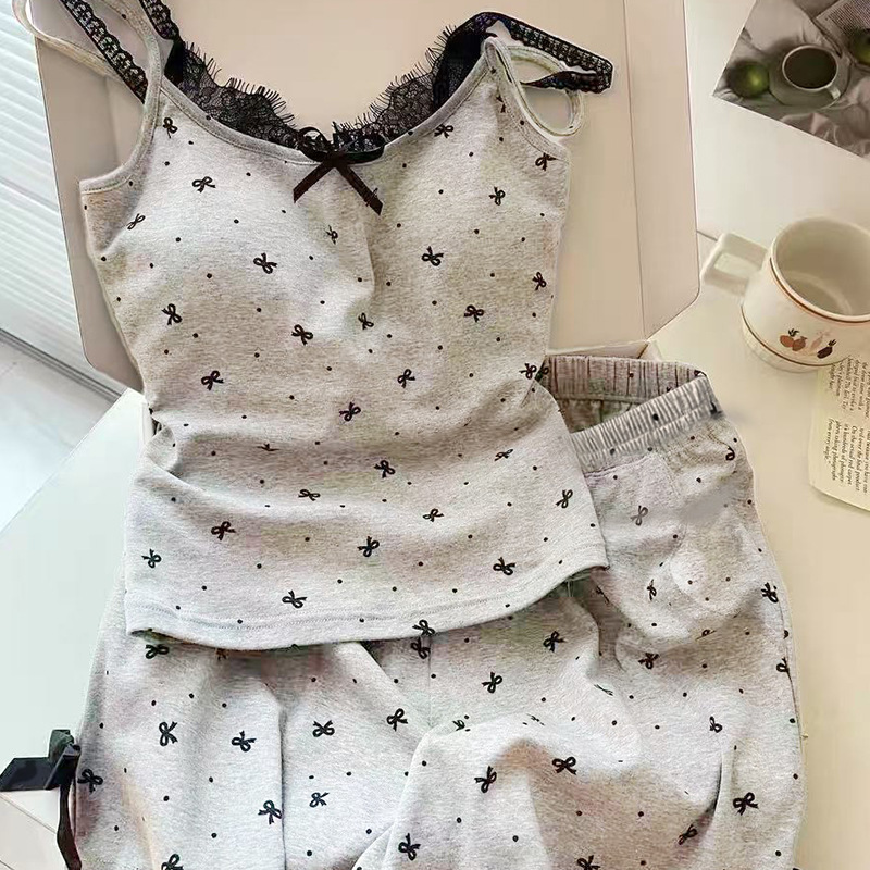 胸パッド付きオールインワンキャミソールレディース夏ピュアセクシーキャミソールストライプショーツパジャマホームウェア2点セット