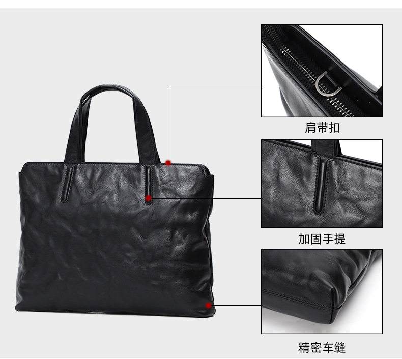 Túi xách tay nam da bò thật 37×7×26 cm kiểu công sở có quai đeo chéo — Màu đen chi tiết 6