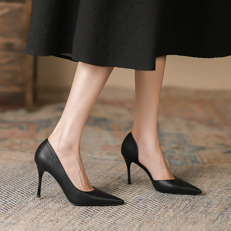 966-A Пригородные простые женские туфли на очень высоком каблуке с мягкой подошвой по бокам пустые остроконечные однослойные туфли женские однотонные элегантные туфли на шпильке на высоком каблуке