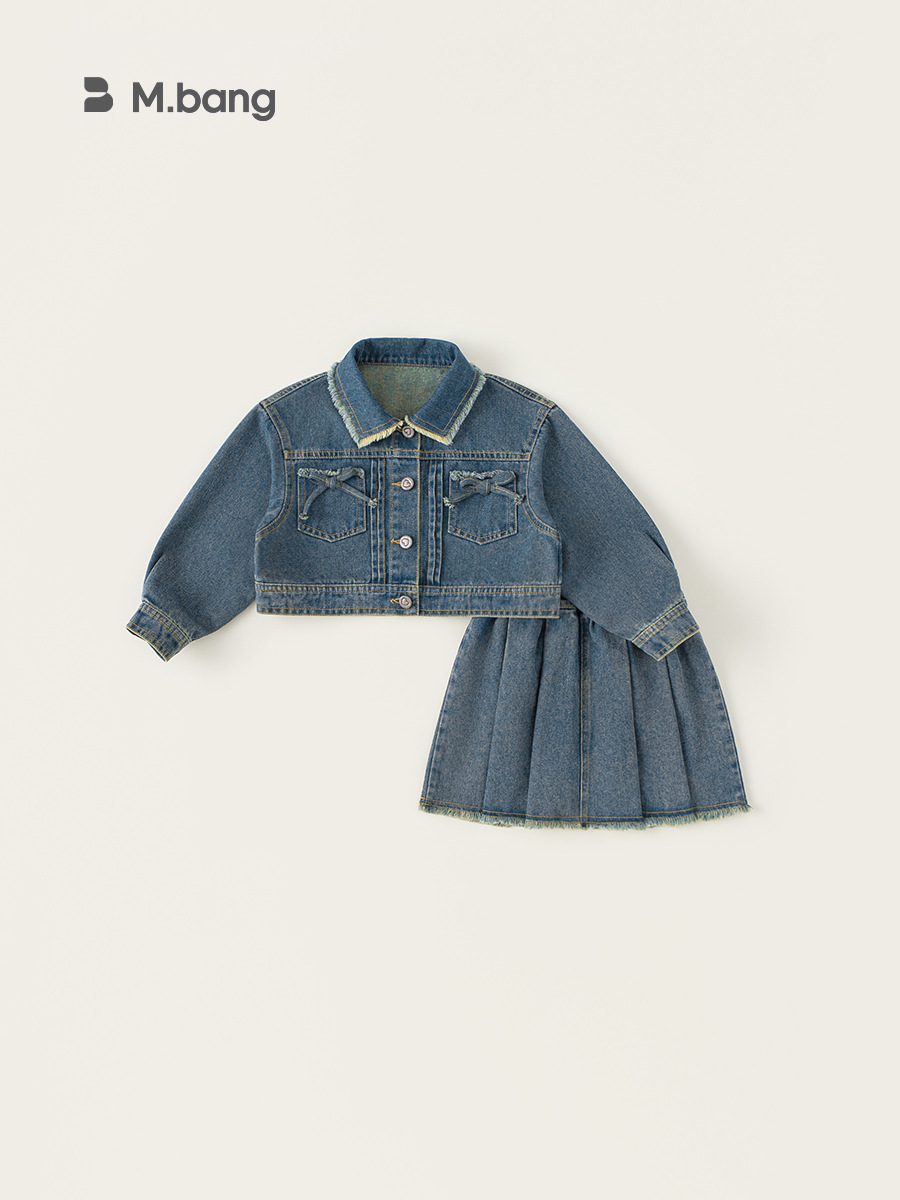 Yubao ropa infantil primavera niña vaquero chaqueta con solapa primavera y otoño niña falda de dos piezas