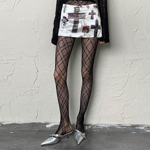 Spring and Summer Thin Diamond Bow Millennium Fishnet Stockings Sexy Y2K Shibuya Hottie Sweet and Cool Cut Out Mesh Pantyhose