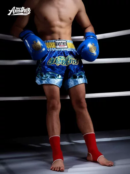 Anotherboxer Blue Patchwork Fighting Shorts Thai Muay Thai Pants