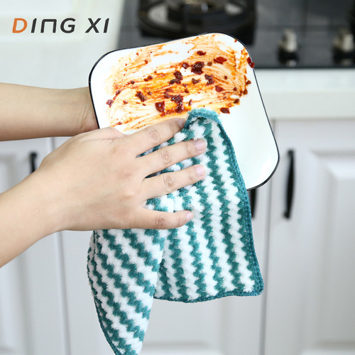 Cationic dishcloth kitchen cloth oil-proof water-absorbent non-falling hair household cleaning scouring pad wholesale 