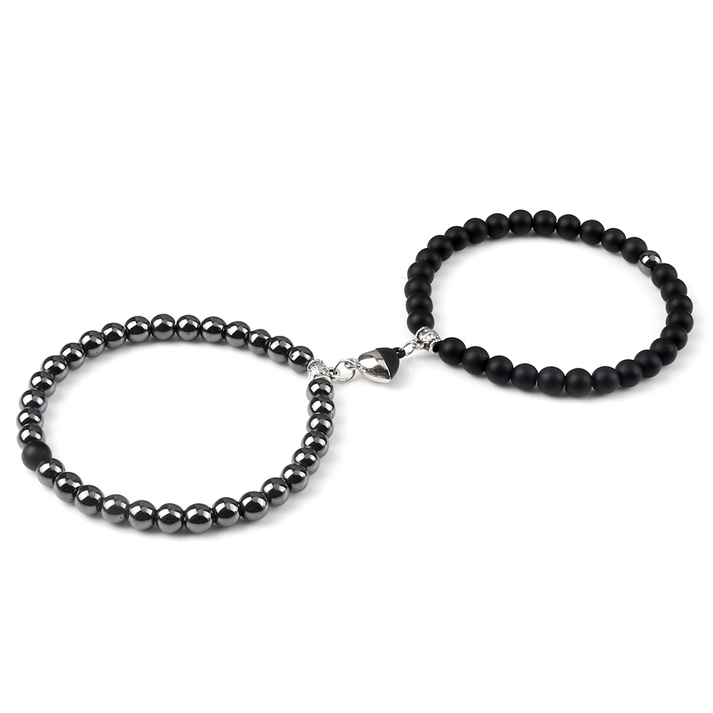 New Chinese style niche love couple set heart shaped magnetic buckle elastic bracelet simple versatile bead elastic bracelet_voghion.com
