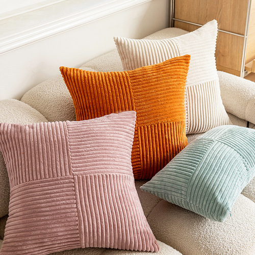 Solid Color Corduroy Cross-Stitch Throw Pillow Cover Living Room Sofa Cushion Cover Bedroom Headboard Pillow Cover Minimalist Cross-Border