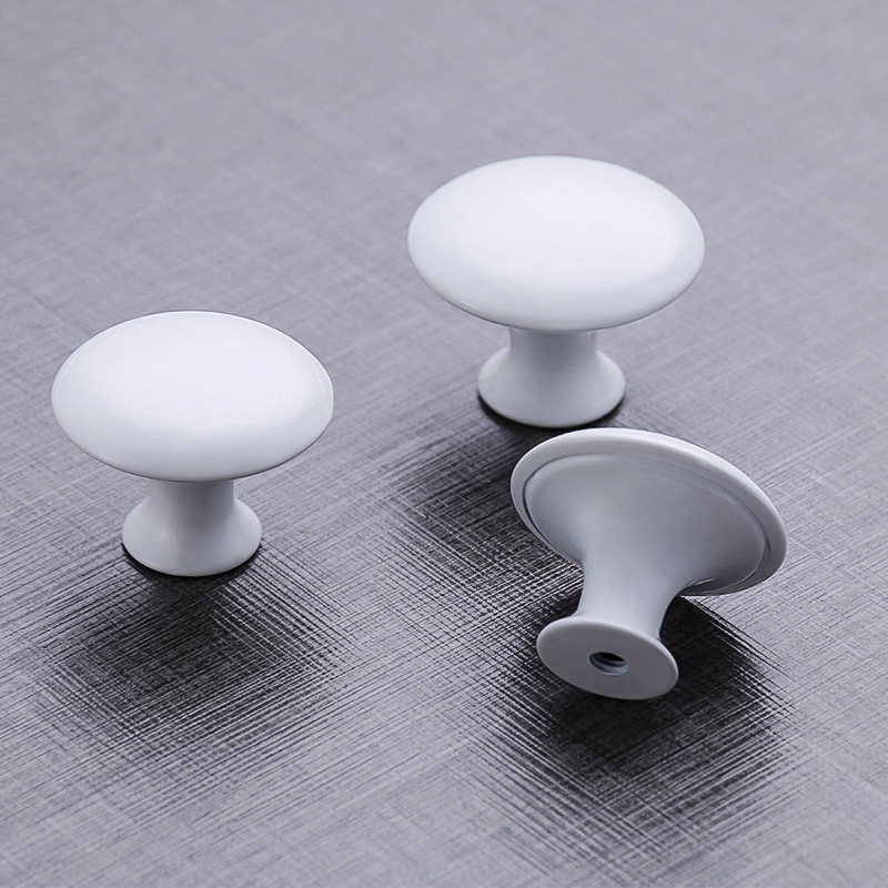 European mushroom-shaped porcelain white and black single-hole handle? Modern simple wardrobe round stainless steel drawer handle