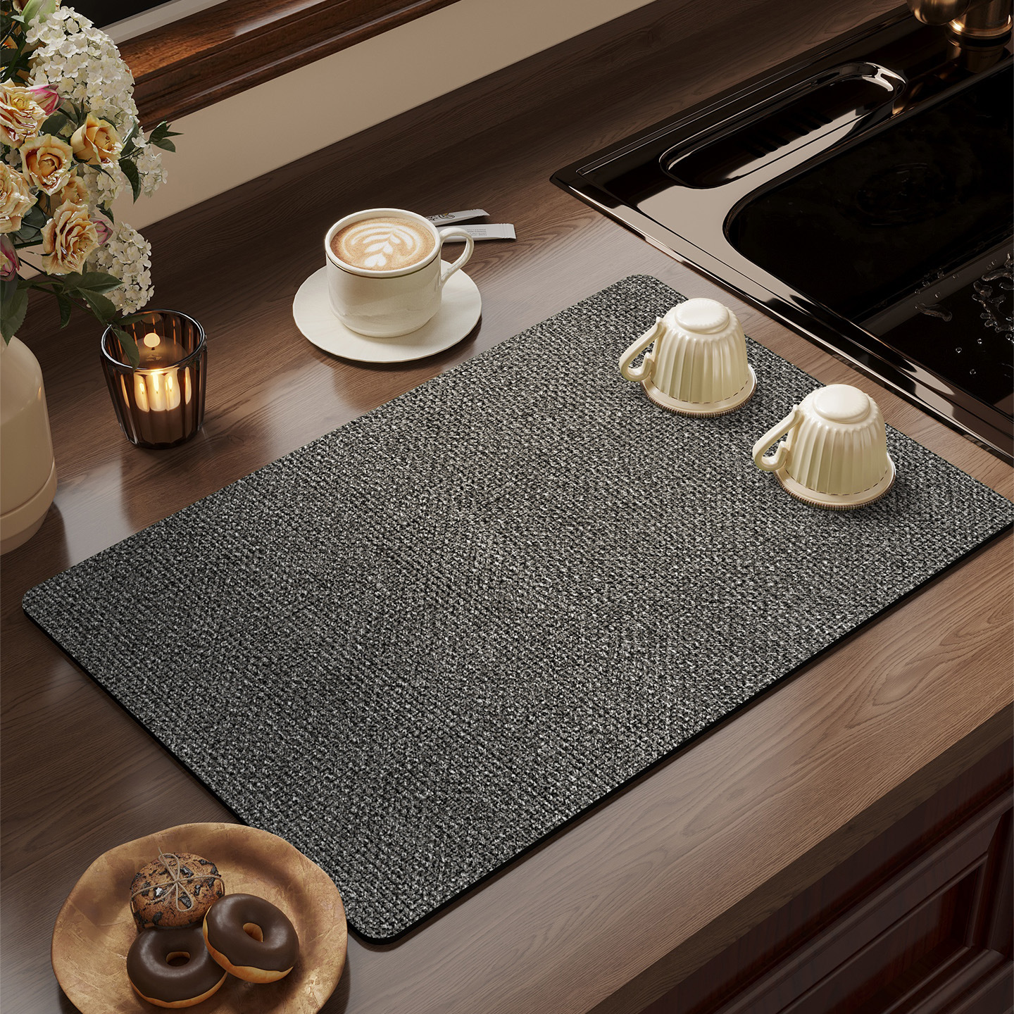 cocina drenaje de agua de cocina de barro de algas de absorción de agua de encimera esterilla antideslizante de secado rápido lavabo anti-splash esterilla de taza de corte