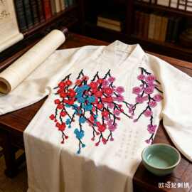 新品古风刺绣布贴表演服补丁贴国潮绣片梅花补衣贴旗袍民族熨烫贴