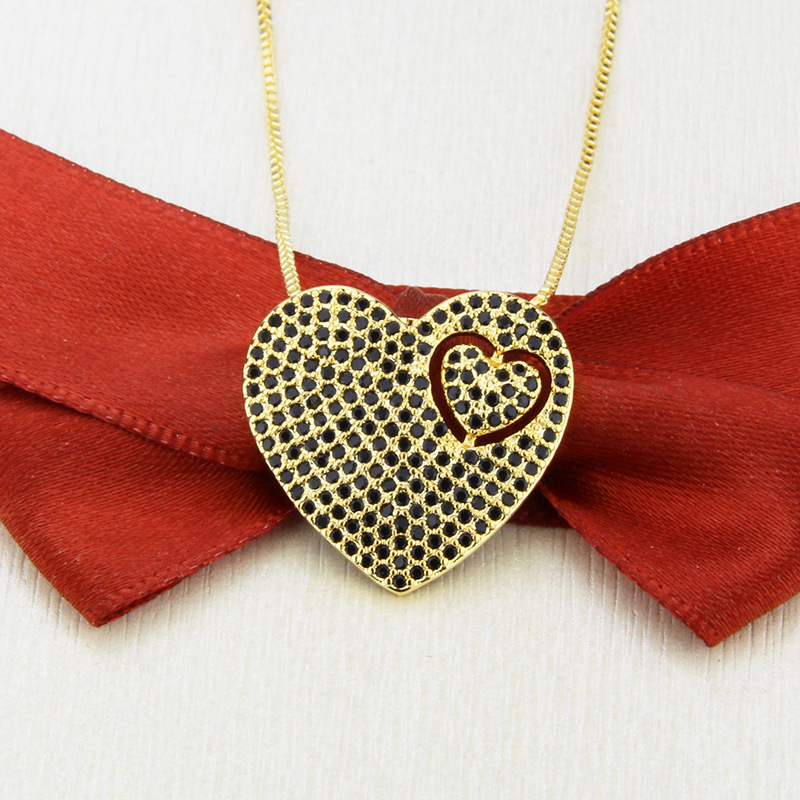 5g Weight Necklace Classification Wedding, Travel Occasion Copper Material Heart Pattern Unisex Gender Plating Design Simple Style Style White, Black Color Full Diamond Heart-shaped Necklace 5