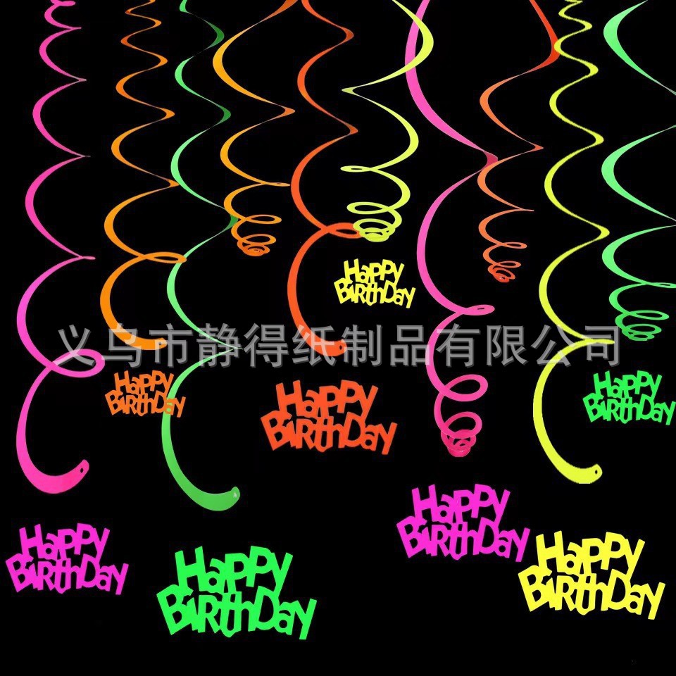 Nuevo pentagramas fluorescente colgante espiral papel fluorescente decoración espiral fiesta de cumpleaños decoración de luz negra